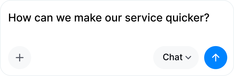 Asking Kimchi a question: a chat composer reading “How can we make our service quicker?”